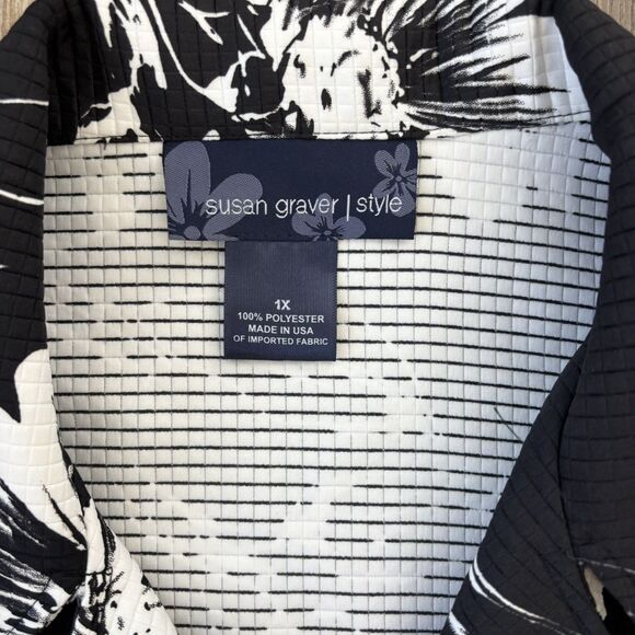 Susan Graver Style Black White Floral Button Up Jacket Size 1X Career Casual QVC - Picture 5 of 13